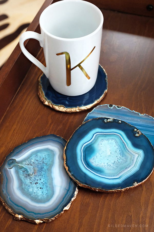 DIY Anthropologie style Gilded Agate Coaster Set Tutorial! This is SO easy and beautiful! Great gift idea too! GildedMaven.com