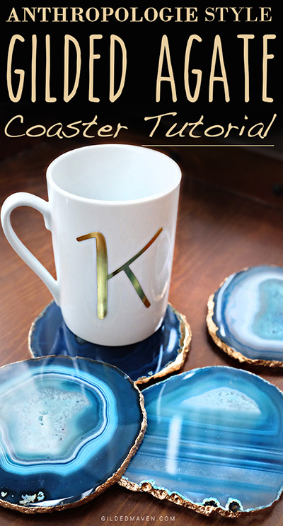 DIY Anthropologie style Gilded Agate Coaster Set Tutorial!  This is SO easy and beautiful! Great gift idea too! GildedMaven.com