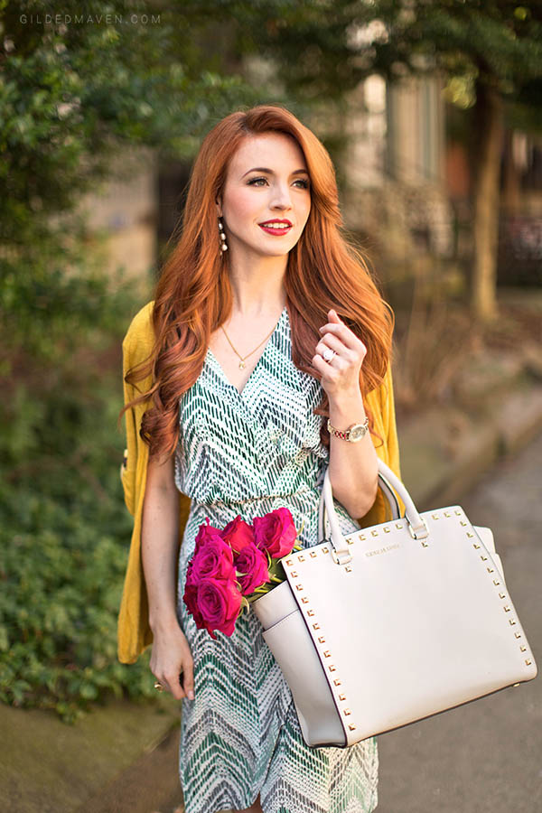 Gorgeous green print wrap dress for only $17.99! Love these spring fashions on GildedMaven.com