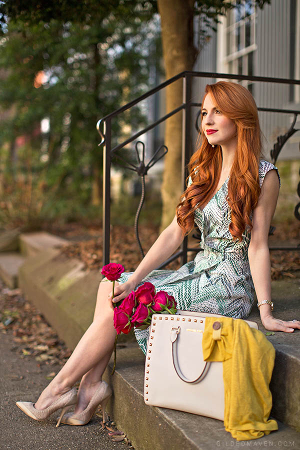 Gorgeous green print wrap dress for only $17.99! Love these spring fashions on GildedMaven.com