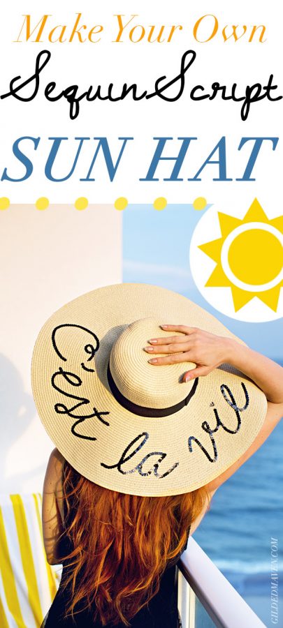 Pinning NOW, making this weekend!! SUPER CUTE! I've seen the expensive Eugenia Kim 'Do Not Disturb' sequin straw sun hats everywhere - and now I can make MY OWN?! What a great idea for a girls night or vacay! Can't wait... #DIY Make your own Sequin Script Straw Floppy Sun Hat this summer!